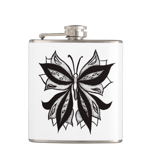 Tattoo van vlinder en witte tribale vlinder heupfles (Voorkant)