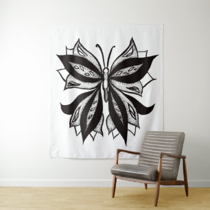 Tattoo van vlinder en witte tribale vlinder wandkleed