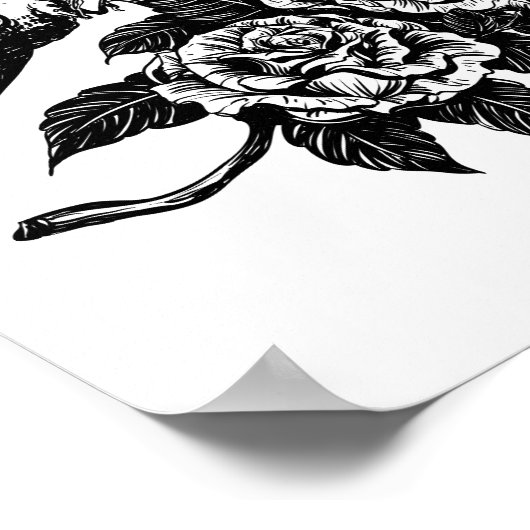 Tattoo van vogel en rozen poster (Hoek)