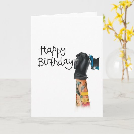Tattoo Verjaardag Kaart (Gele Bloem)