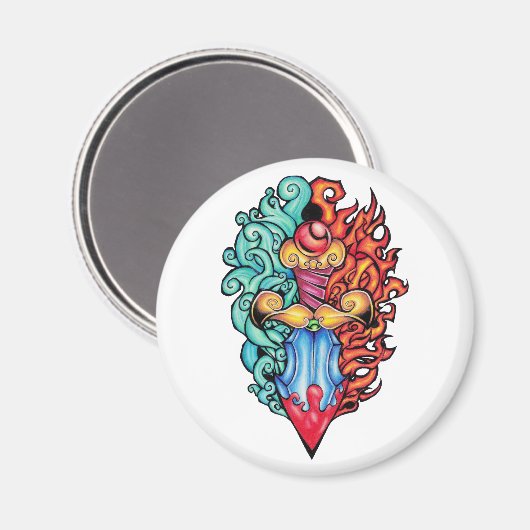 Tattoo voor brand en water Dagger Magneet (Voorkant / Achterkant)