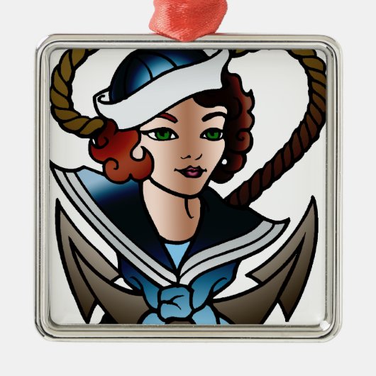 tattoo voor  zeezeilmeisje metalen ornament (Voorkant)