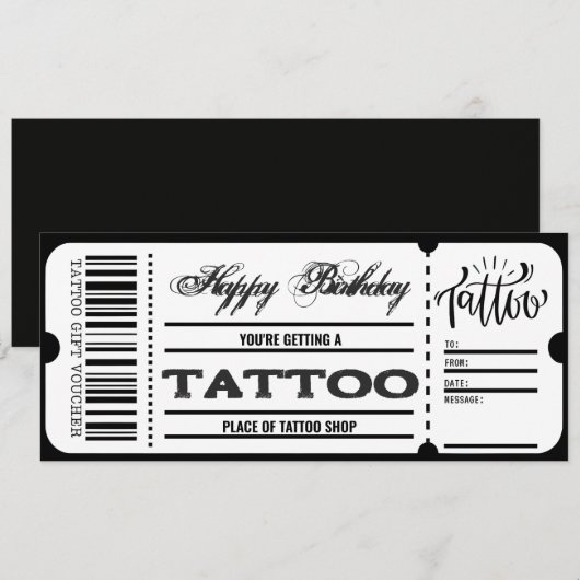 Tattoo Voucher Certificaat Ticket Cadeau Kaart (Voorkant / Achterkant)