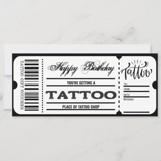 Tattoo Voucher Certificaat Ticket Cadeau Kaart (Voorkant)
