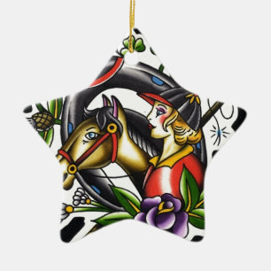 Tattoo Waterverf van een Iers meisje en haar paard Keramisch Ornament