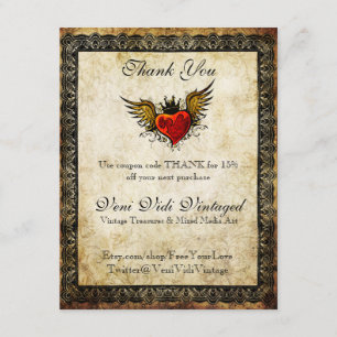 Tattoo Winged hart Dank je Coupon Bedankkaart