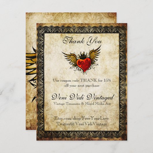  Tattoo Winged hart Dank je Coupon Bedankkaart (Voorkant / Achterkant)