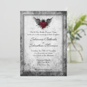  Tattoo Winged Heart Wedding Uitnodiging (Staand voorkant)