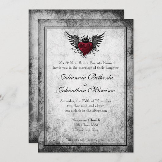 Tattoo Winged Heart Wedding Uitnodiging (Voorkant / Achterkant)