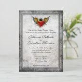  Tattoo Winged Heart Wedding Uitnodiging (Staand voorkant)