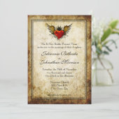  Tattoo Winged Heart Wedding Uitnodiging (Staand voorkant)