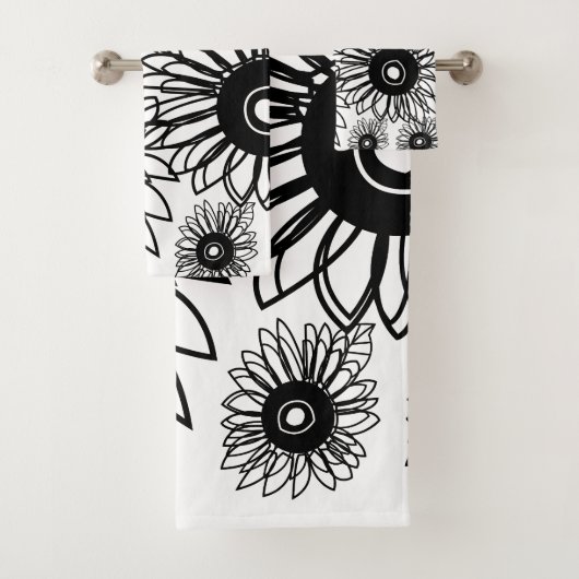 Tattoo Zonnebloem Bloem Zwart Wit Tattoo Bloem Bad Handdoek (Insitu)
