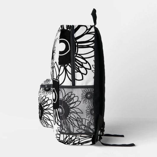 Tattoo Zonnebloem Bloem Zwart Wit Tattoo Bloem Bedrukte Rugzak (Rechts)