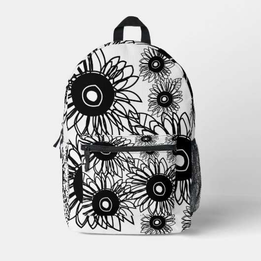 Tattoo Zonnebloem Bloem Zwart Wit Tattoo Bloem Bedrukte Rugzak (Voorkant)
