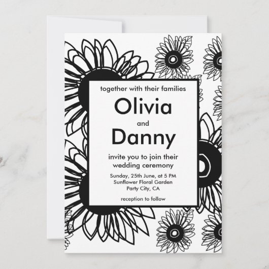 Tattoo Zonnebloem Bloemen Zwart Wit Tattoo Bruilof Kaart (Voorkant)