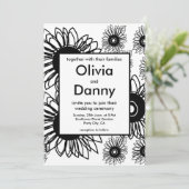 Tattoo Zonnebloem Bloemen Zwart Wit Tattoo Bruilof Kaart (Staand voorkant)