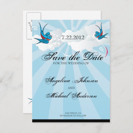 Tattoo Zwaluwen en Scroll Urban Save the date Auto Aankondigingskaart (Voorkant / Achterkant)