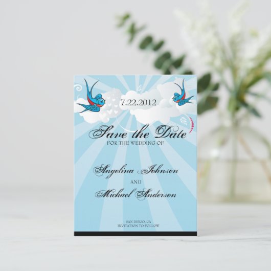 Tattoo Zwaluwen en Scroll Urban Save the date Auto Aankondigingskaart (Staand voorkant)