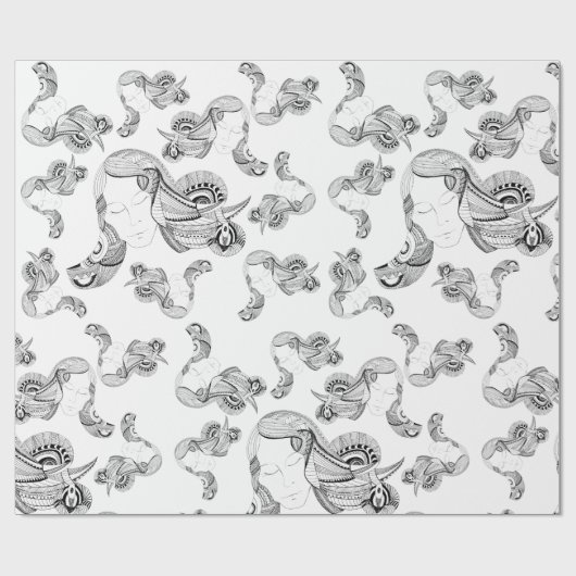 Tattoo, zwart en wit cadeaupapier (Vlak)