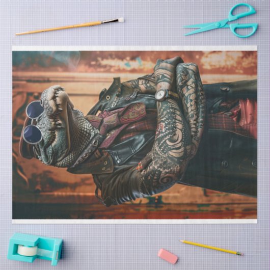 Tattooed Boss Alligator geflipte decoupage Tissuepapier (Craft)