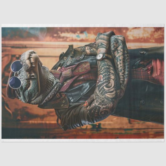 Tattooed Boss Alligator geflipte decoupage Tissuepapier (Voorkant)