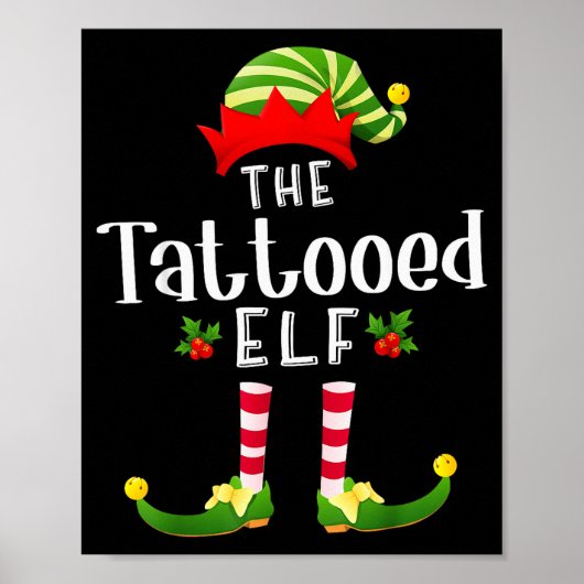 Tattooed Christmas Elf Matching Pajama X-mas Party Poster (Voorkant)