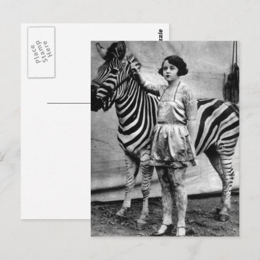 Tattooed Circus Lady en Zebra Briefkaart (Voorkant / Achterkant)