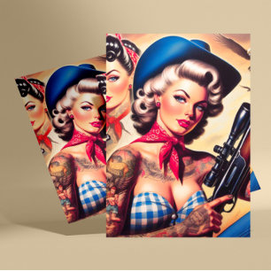 Tattooed Cowgirl Pin-up Briefkaart