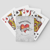 Tattooed Hearts Monogrammed Names Pokerkaarten (Achterkant)