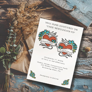 Tattooed Hearts Tattoo Grafische Huwelijk Kaart