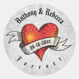 Tattooed Hearts Voeg namen en datum toe Ronde Sticker
