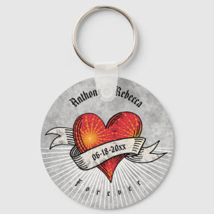 Tattooed Hearts Voeg namen en datum toe Sleutelhanger