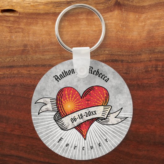 Tattooed Hearts Voeg namen en datum toe Sleutelhanger (Achterkant)