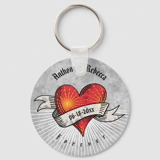 Tattooed Hearts Voeg namen en datum toe Sleutelhanger (Achterkant)