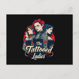 Tattooed Ladies Club, rood, blauw en zwart Briefkaart