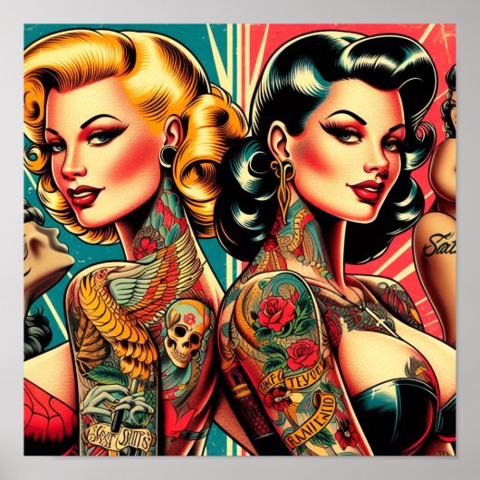 Tattooed Pin-up Meisjes Poster (Voorkant)
