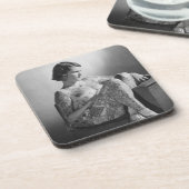 Tattooed Sailor Girl B&W foto Bier Onderzetter (Linkerzijde)