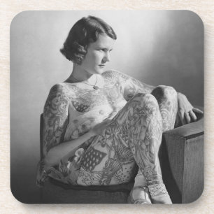 Tattooed Sailor Girl  B&W foto Bier Onderzetter