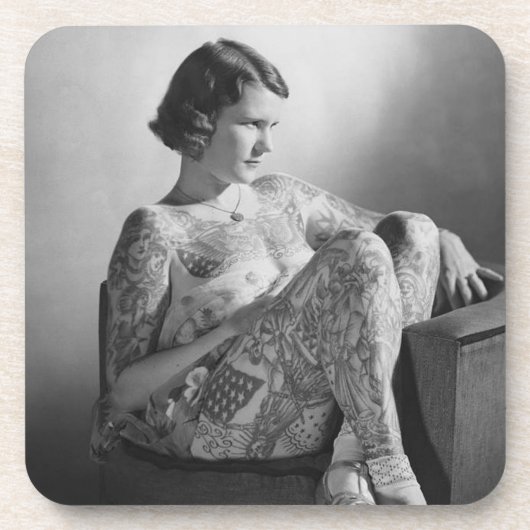 Tattooed Sailor Girl B&W foto Bier Onderzetter (Voorkant)