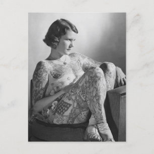 Tattooed Sailor Girl  B&W foto  Briefkaart