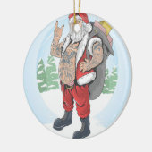 TATTOOED SANTA CLAUS VOERT EEN GIFT BAG KERAMISCH ORNAMENT (Links)