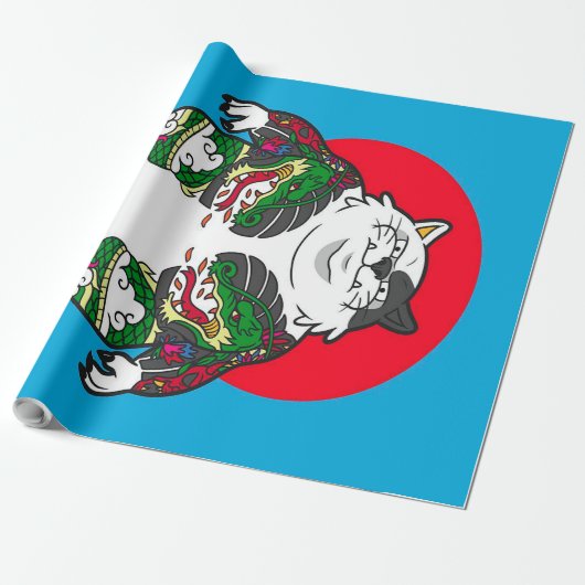Tattooed Sumo Cat |Adorable Cat Cadeaupapier (Uitgerold)