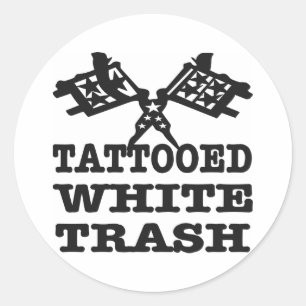 Tattooed White Trash Ronde Sticker