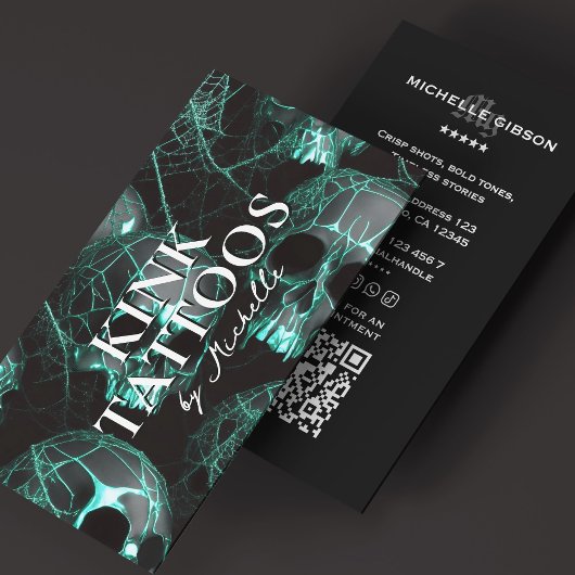 Tattooist Minimal Tattoo Artist Goth Teal  Visitekaartje