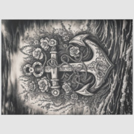  Tattoos anker - zwart-wit decoupage Tissuepapier