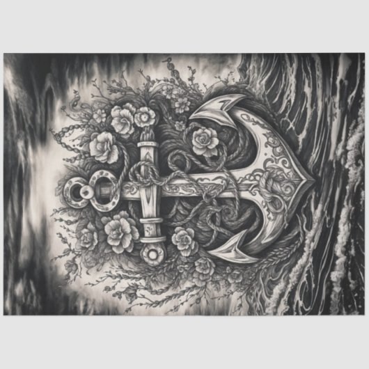  Tattoos anker - zwart-wit decoupage Tissuepapier (Voorkant)