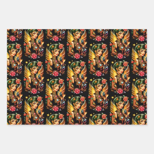 Tattoos en Rozen 2 Inpakpapier Vel (Voorkant 3)