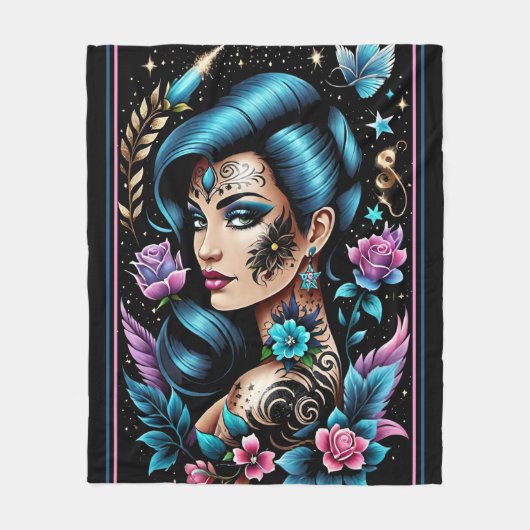 Tattoos en Rozen Fleece Deken (Voorkant)