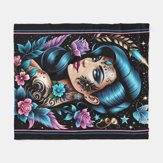 Tattoos en Rozen Fleece Deken (Voorkant (Horizontaal))