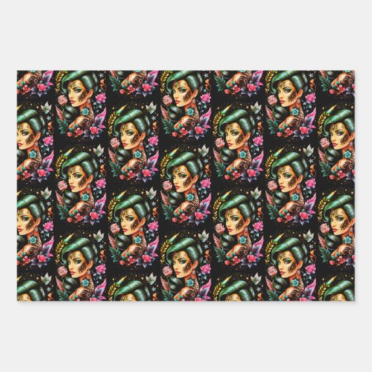 Tattoos en Rozen Inpakpapier Vel (Voorkant 3)